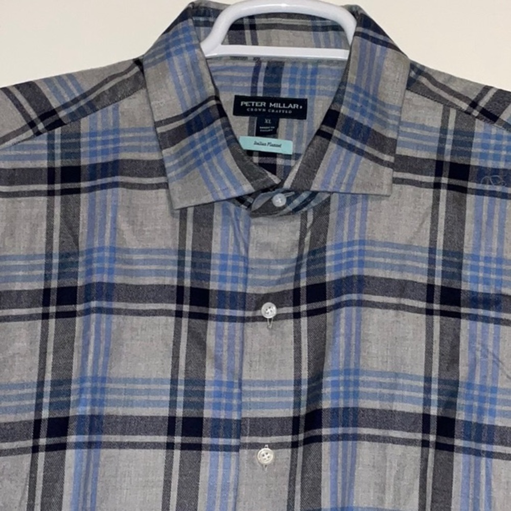 PETER MILLAR CROWN CRAFTED ITALIAN FLANNEL LIGHTWEIGHT PLAID GALE GREY XL NWT